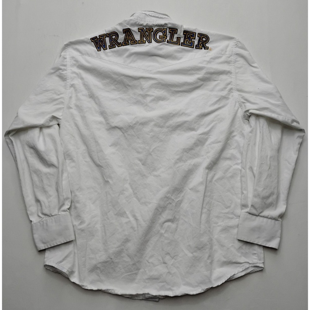 Wrangler Western Shirt Mens M Button Down White Spell Out Long Sleeve Cowboy